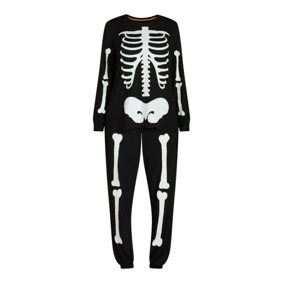 Halloween Women’s Glow In The Dark Skeleton 2 Piece Pajama Set - Picture 4 of 7